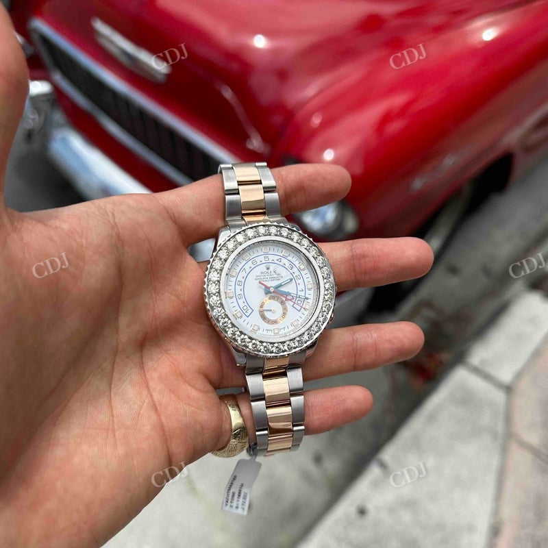 42mm Rolex Master Two Tone Bezel Set Iced Out Diamond Bezel  customdiamjewel   