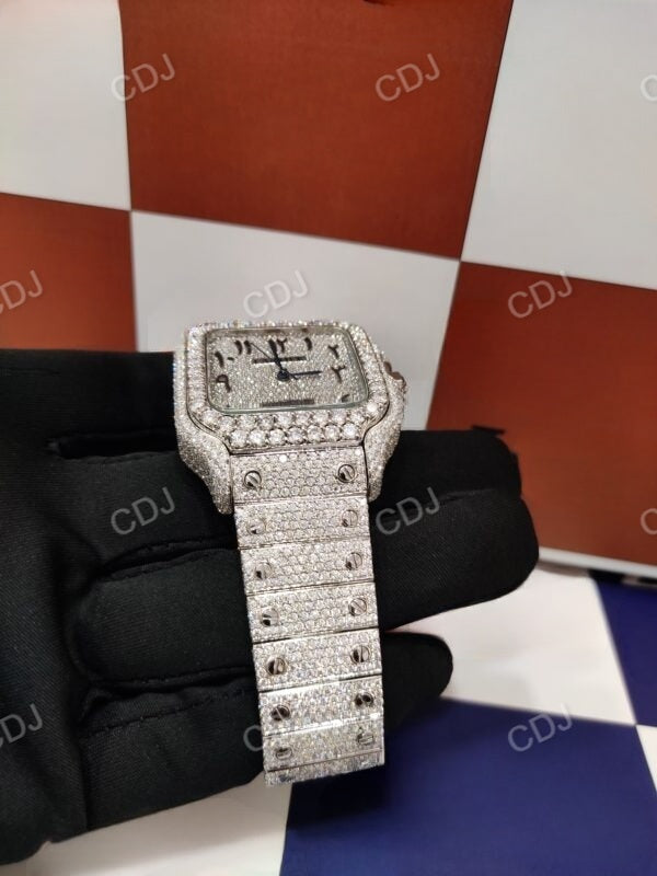 VVS Moissanite Studded Diamond Watch White Gold Plated Cartier Wrist Watches For Men Wholesale Manufacture  customdiamjewel   