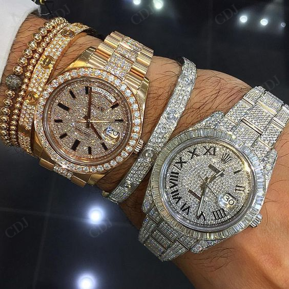 Customized Round Natural Diamond Hip Hop Watch  customdiamjewel   