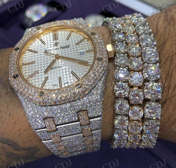 41MM Swiss Movement Natural Diamond Watch  customdiamjewel   