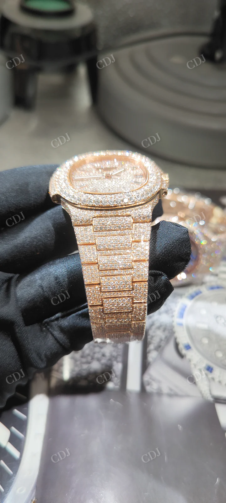 Luxury Swiss Automatic Natural Diamond Studded Hip Hop Unisex Watch Rappers Jewelry  customdiamjewel   