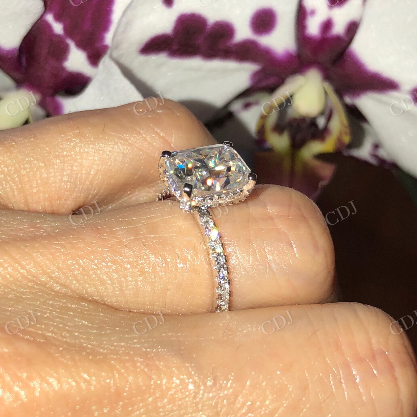 Cushion Cut Moissanite Eternity Engagement Ring  customdiamjewel   