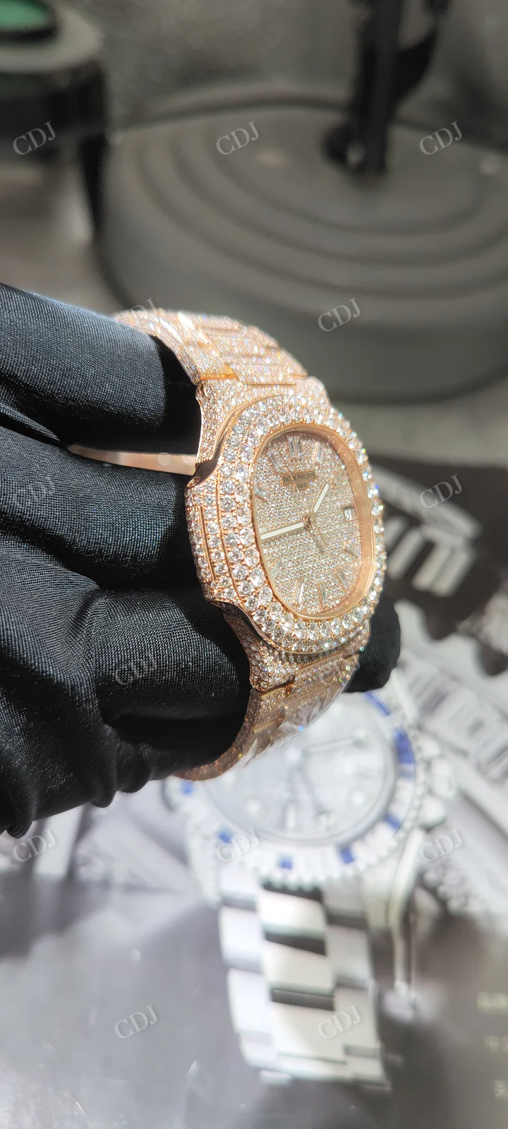 Luxury Swiss Automatic Natural Diamond Studded Hip Hop Unisex Watch Rappers Jewelry  customdiamjewel   