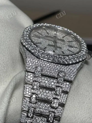 Stainless Steel Wrist Watch Audemars Piguet Certified 25 to 27 Carat Round Moissanite Watch  customdiamjewel   