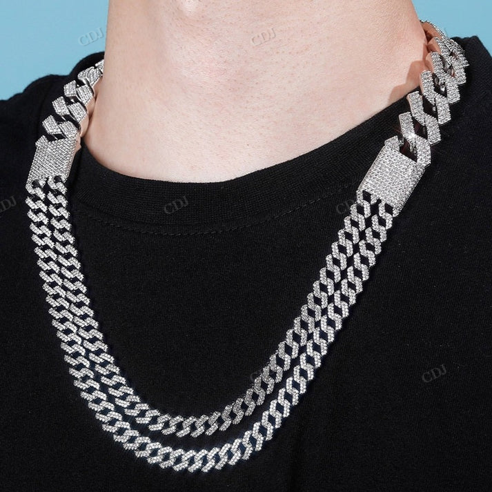 Hip Hop S925 19mm Diamond Stacked Cuban Chain hip hop jewelry CustomDiamJewel