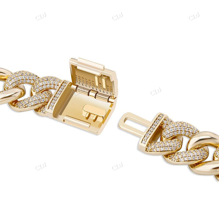 Half Iced Out 14K Gold 16MM Cuban Link Chain hip hop jewelry CustomDiamJewel