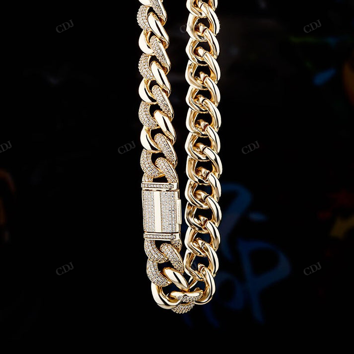 Half Iced Out 14K Gold 16MM Cuban Link Chain hip hop jewelry CustomDiamJewel