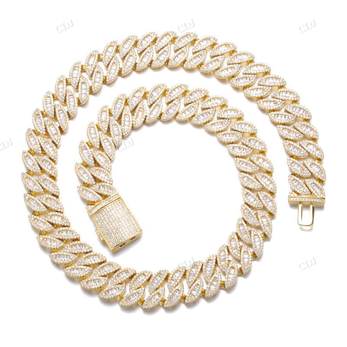 16MM Diamond Leaf Style Gold Cuban Chain hip hop jewelry CustomDiamJewel