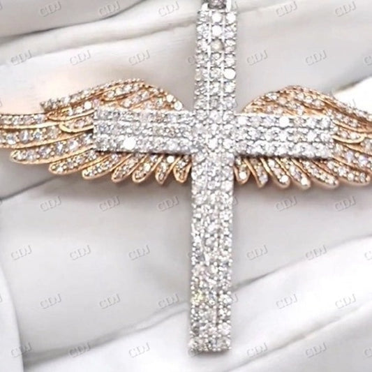 VVS Diamond Wing Cross Charm Pendant  CustomDiamJewel   