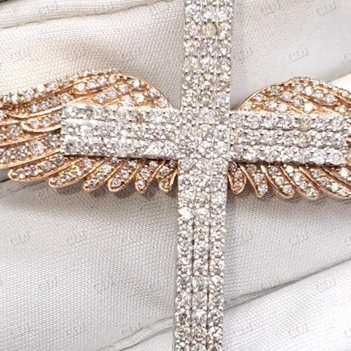 VVS Diamond Wing Cross Charm Pendant  CustomDiamJewel   