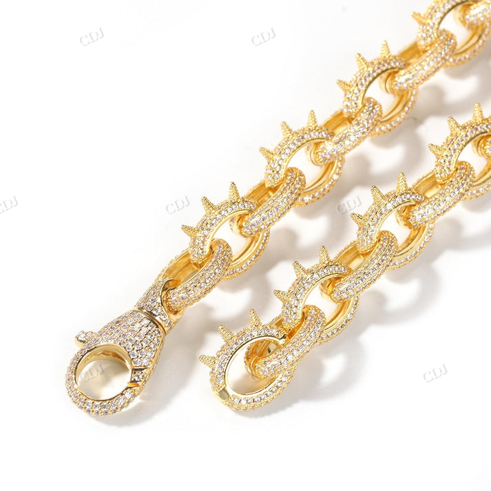 Stylish 10mm Iced Out Diamond Spiked Rolo Chain hip hop jewelry CustomDiamJewel