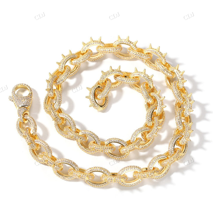 Stylish 10mm Iced Out Diamond Spiked Rolo Chain hip hop jewelry CustomDiamJewel