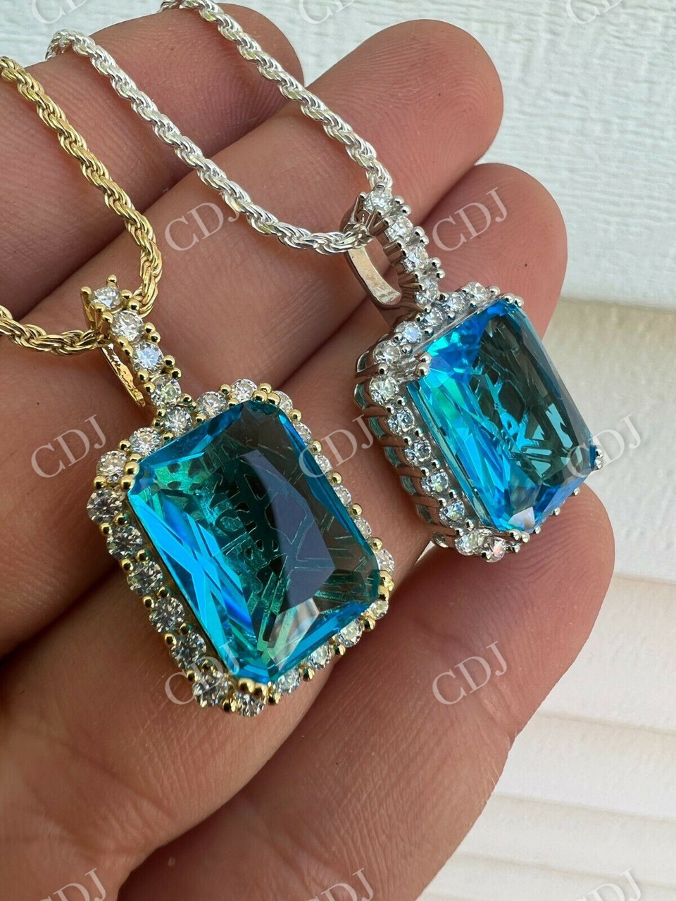 Hip Hop Iced Moissanite & Blue Stone Bling Pendant  customdiamjewel   