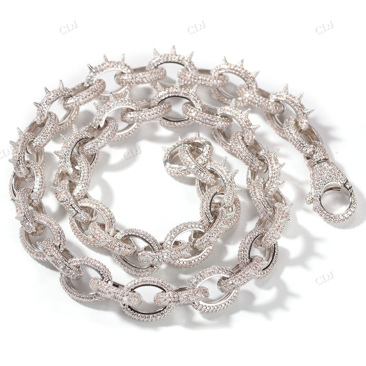 Stylish 10mm Iced Out Diamond Spiked Rolo Chain hip hop jewelry CustomDiamJewel