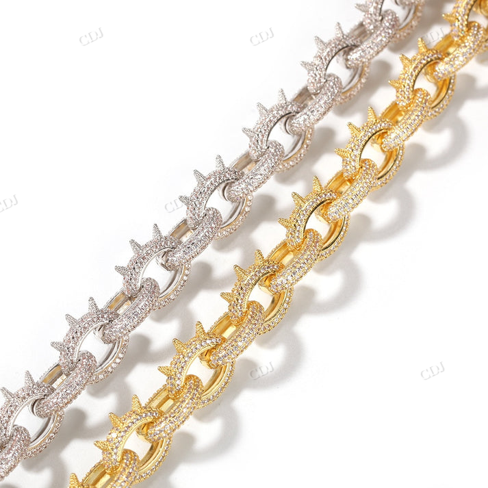 Stylish 10mm Iced Out Diamond Spiked Rolo Chain hip hop jewelry CustomDiamJewel