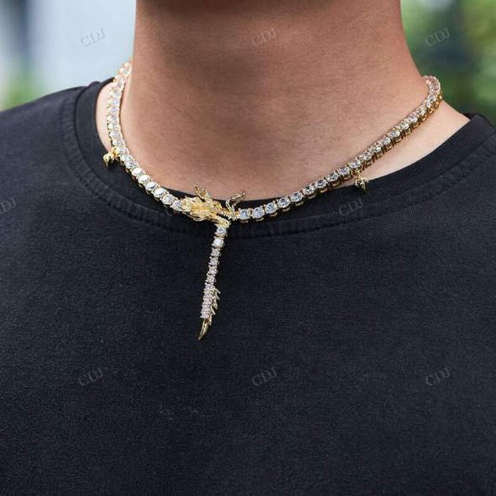 Iced Out Diamond 5mm Tennis Chain Dragon Necklace hip hop jewelry CustomDiamJewel