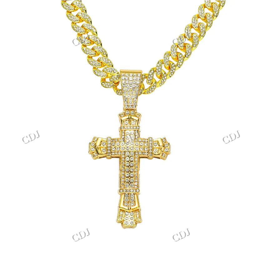 VVS Diamond Crist Cross Solid Gold Hip Hop Pendant hip hop jewelry CustomDiamJewel