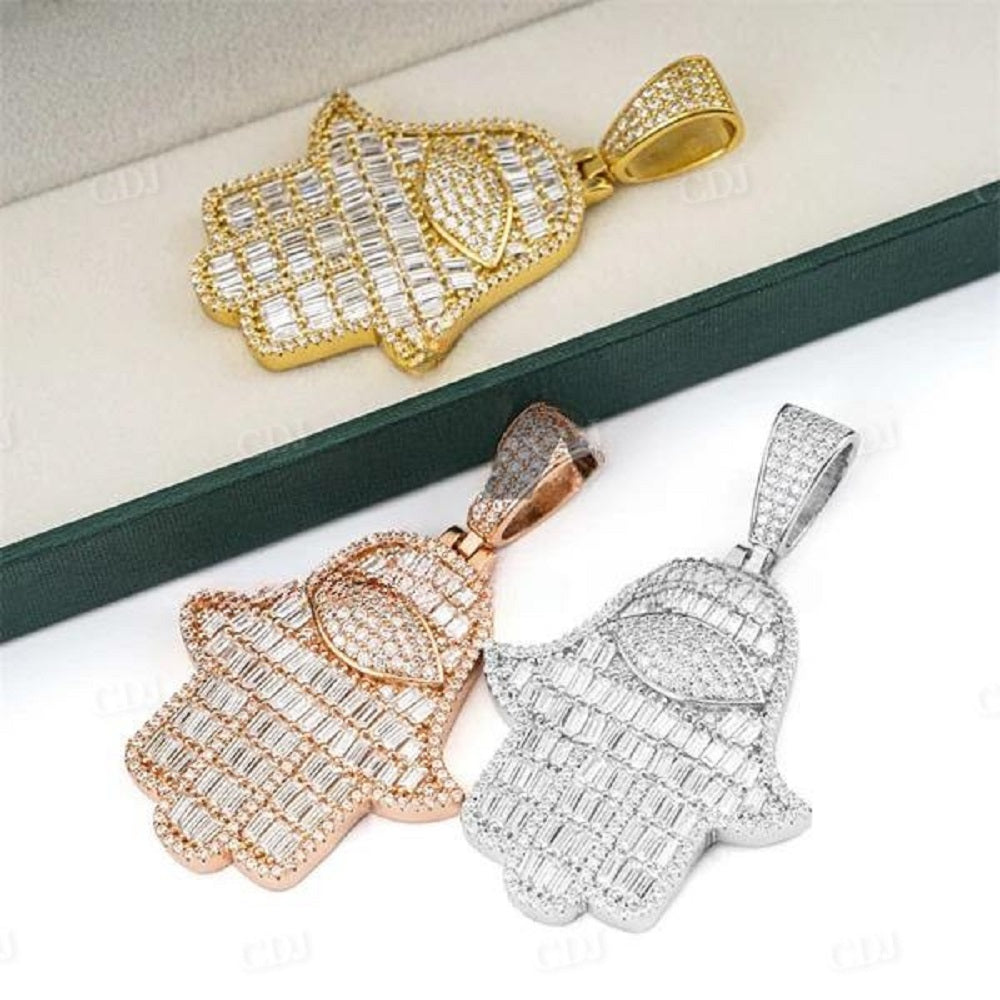 Hip Hop Baguette Diamond Iced Out Men Hamsa Pendant  customdiamjewel   