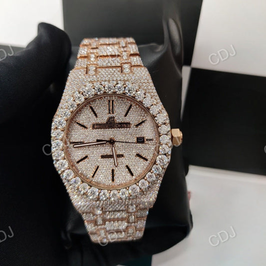 Top Brand Luxury Custom Iced Out Certified VVS Moissanite Watch Rose Gold Plated Hip Hop Watches Fully Iced Out Diamond Watches  customdiamjewel   