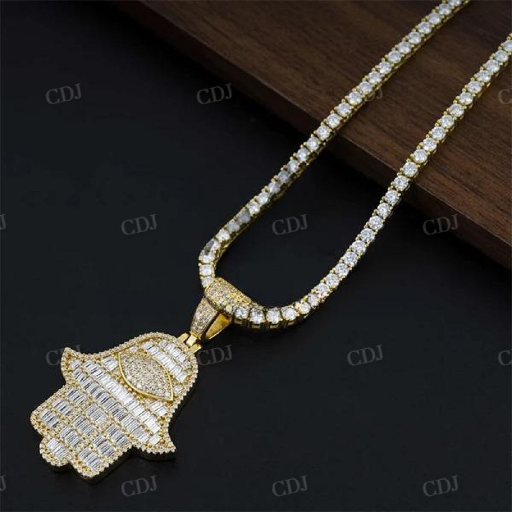 Hip Hop Baguette Diamond Iced Out Men Hamsa Pendant  customdiamjewel   