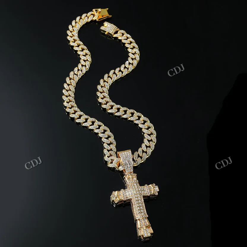 VVS Diamond Crist Cross Solid Gold Hip Hop Pendant hip hop jewelry CustomDiamJewel