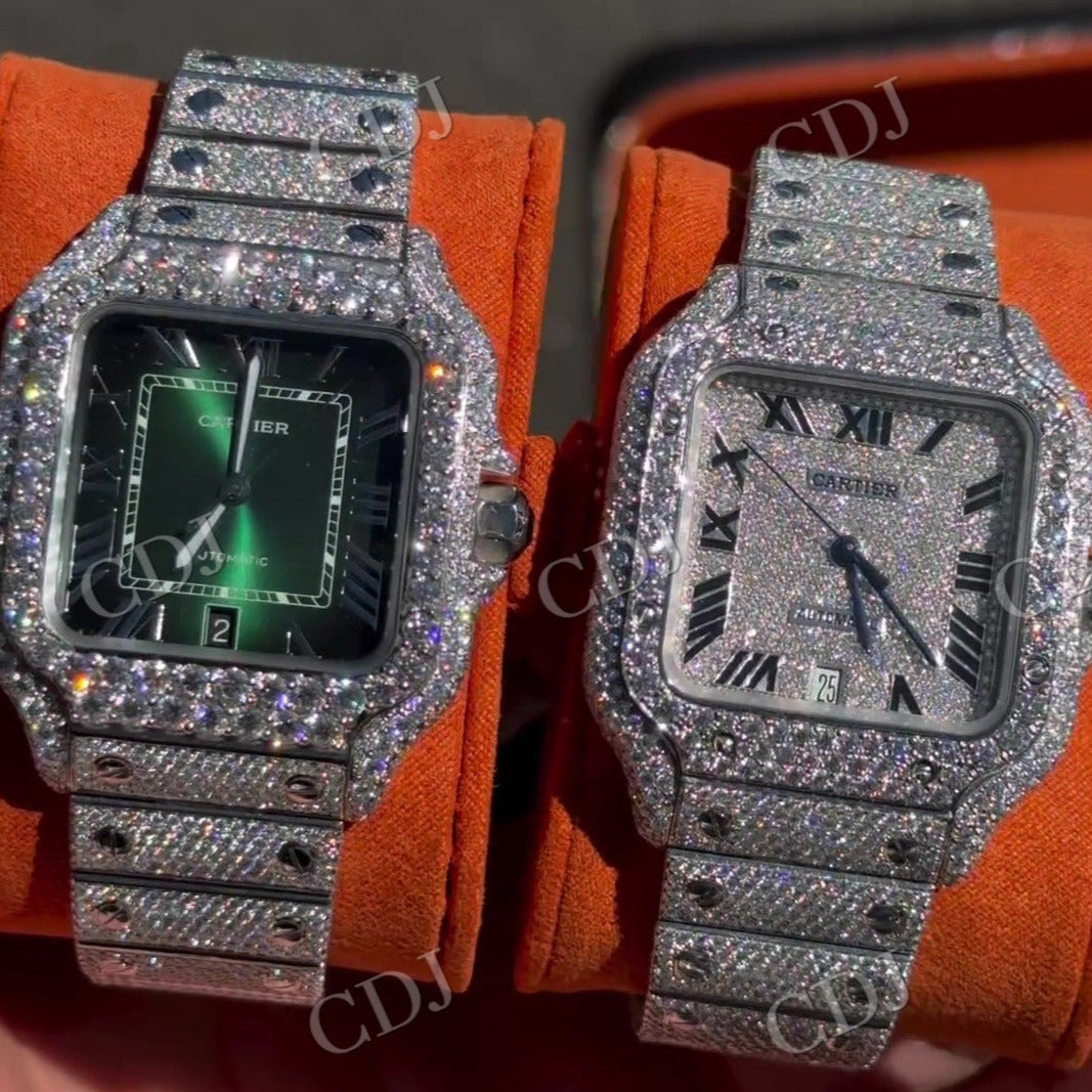 Full White Diamond Studded Cartier Hip Hop Watch  customdiamjewel   