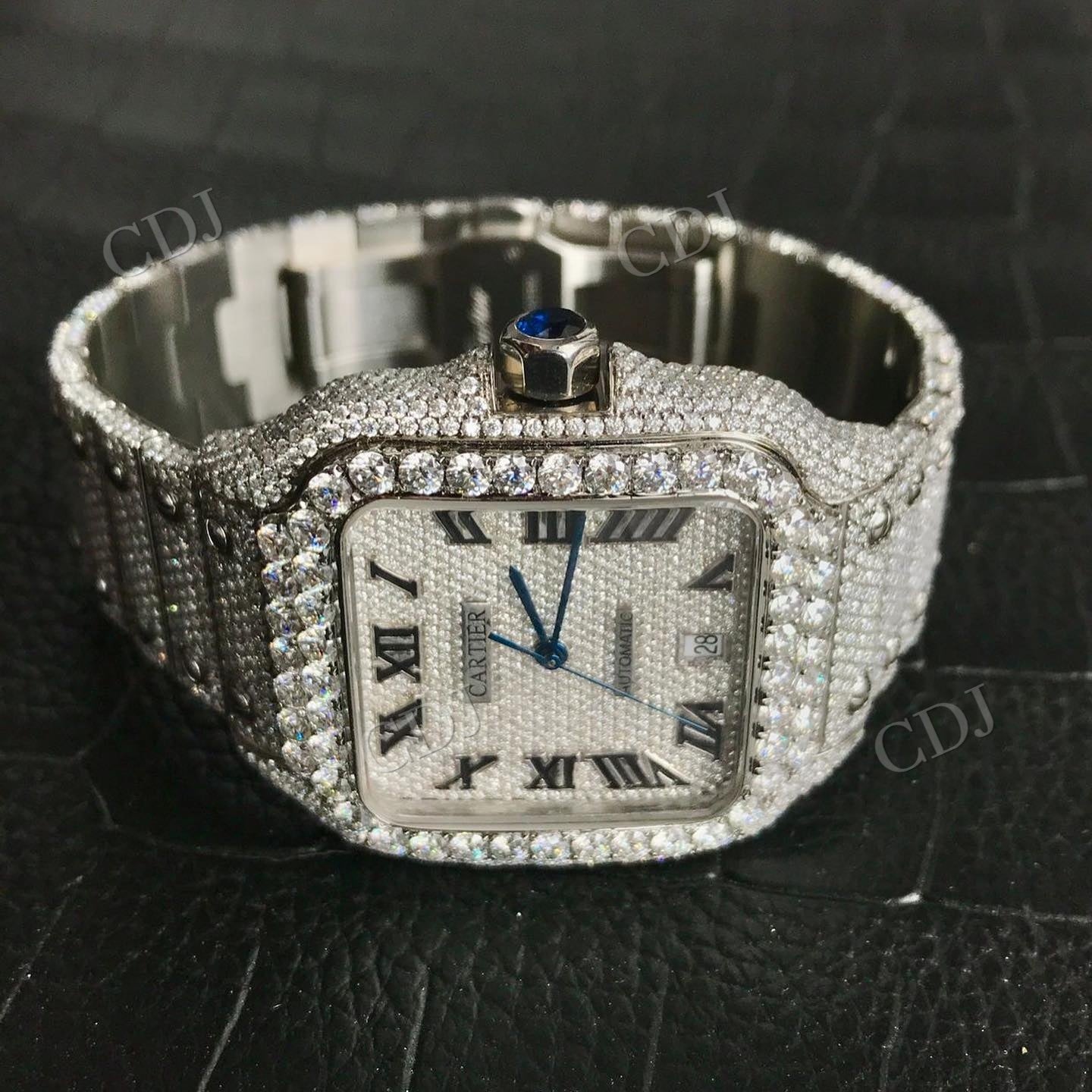 Custom Full White Cartier Santos Diamond Watch hip hop jewelry customdiamjewel   