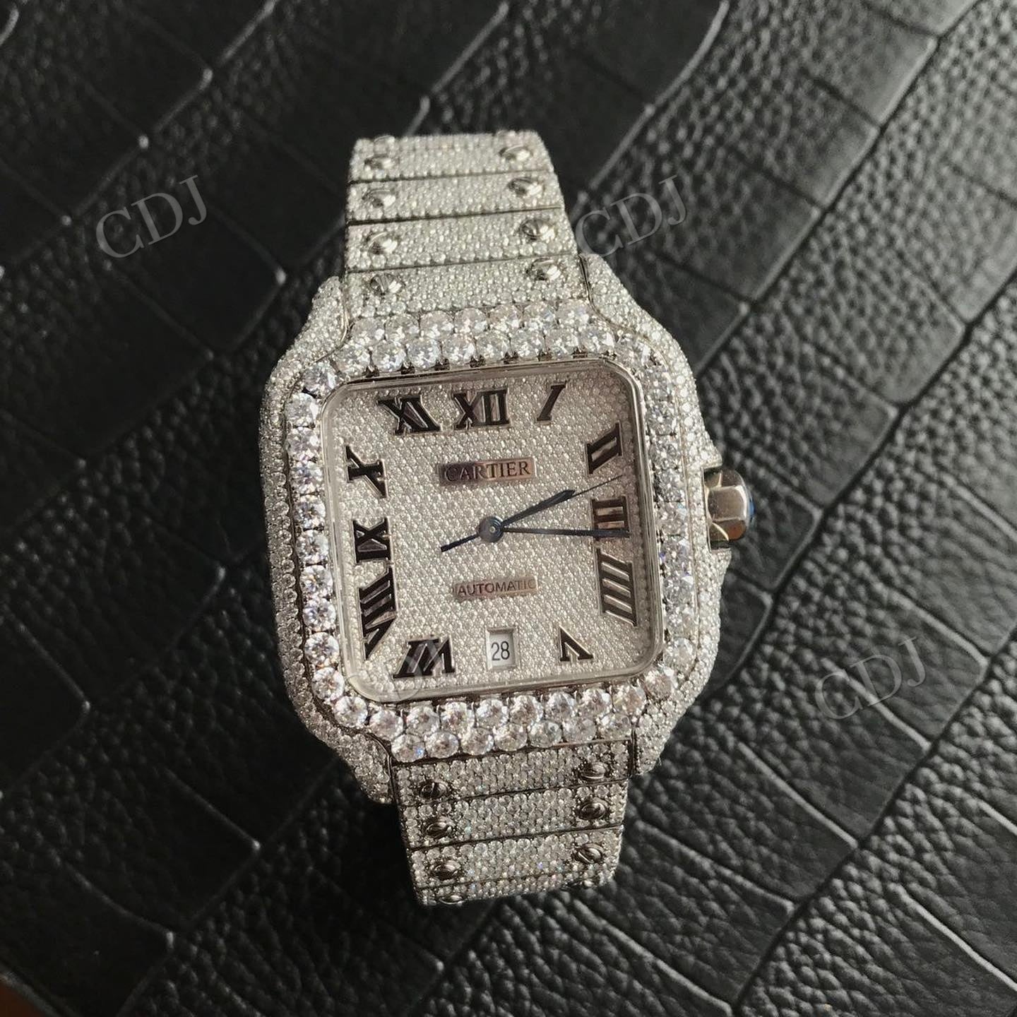 Custom Full White Cartier Santos Diamond Watch hip hop jewelry customdiamjewel   