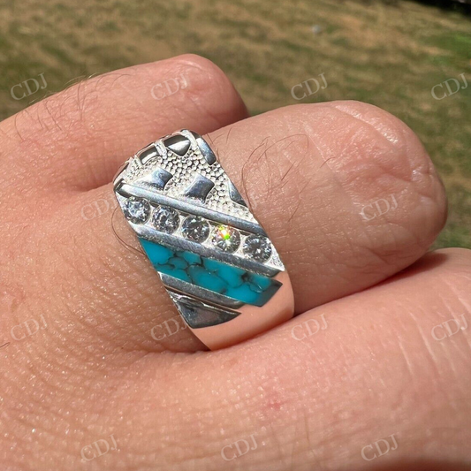 Unique Turquoise Blue Channel Set Diamond Ring  customdiamjewel   