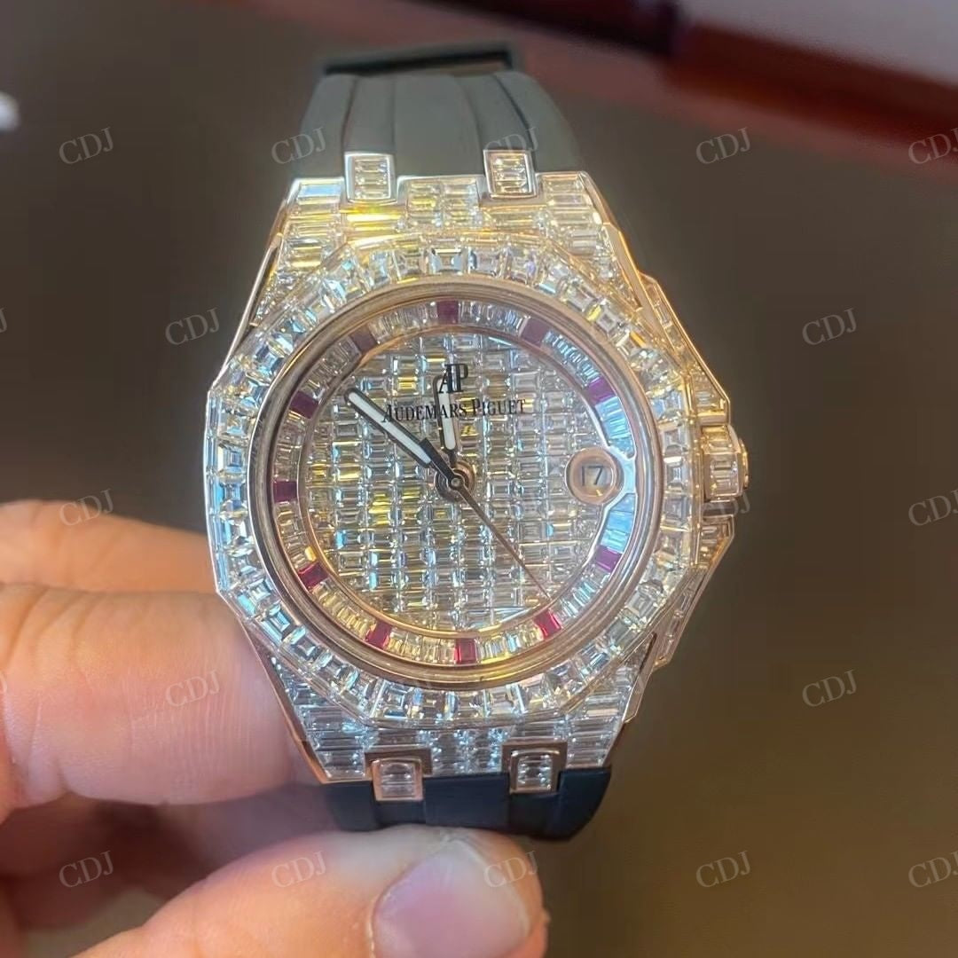 AP Bugatte Diamond Black Belt Iced Out Watch  customdiamjewel   