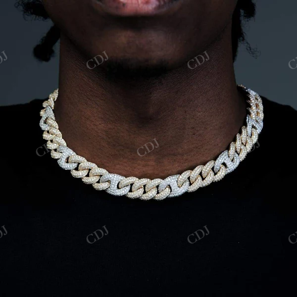 Two Tone Iced Out Diamond Cuff Chain Necklace  customdiamjewel   