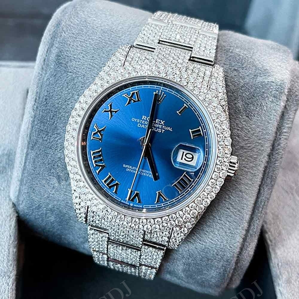 Rolex Blue Dial Custom Diamond Luxury Watch  customdiamjewel   