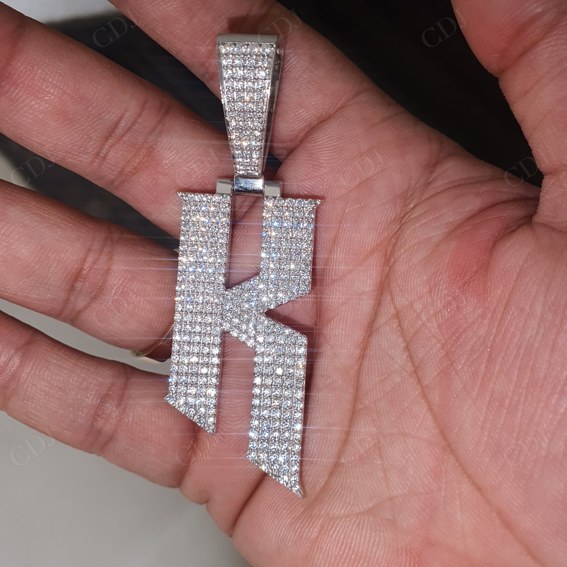 K Letter Lab Created Diamond Silver Pendant hip hop jewelry customdiamjewel   