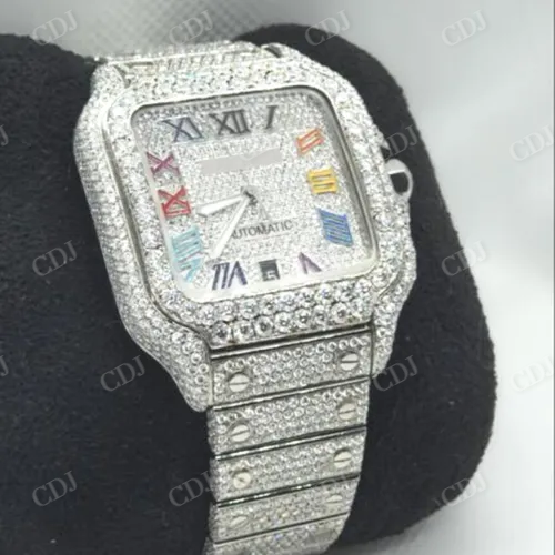 Cartier Lab Grown Diamond Watch Rainbow Diamond Dial Stainless Steel Watch 22 to 24 CTW (Approx)  customdiamjewel   