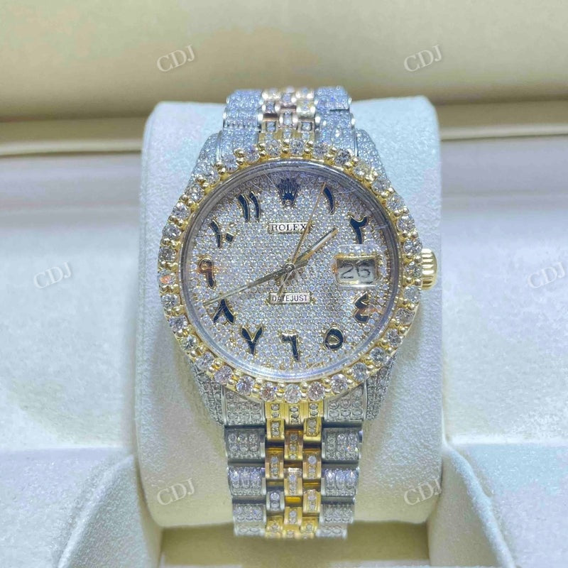 36mm Two Tone Arabic Dial Iced Out Date Just Watch  customdiamjewel   