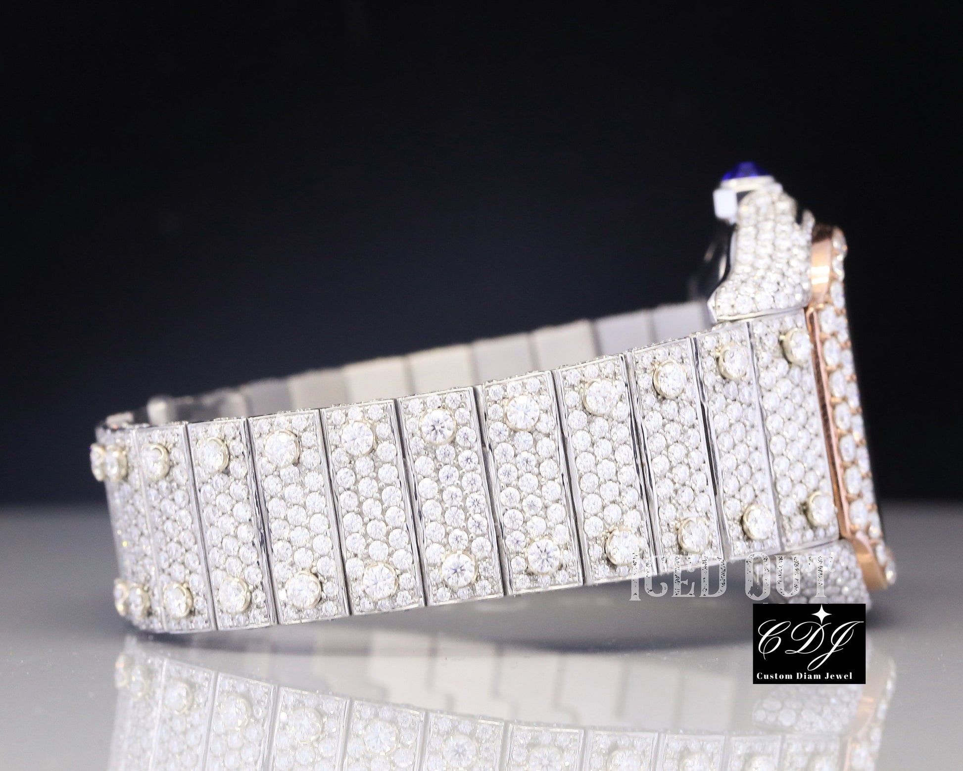 25CTW (Approx.) Fully Iced Out White Plated Belt Natural Diamond Luxury Watch  customdiamjewel   