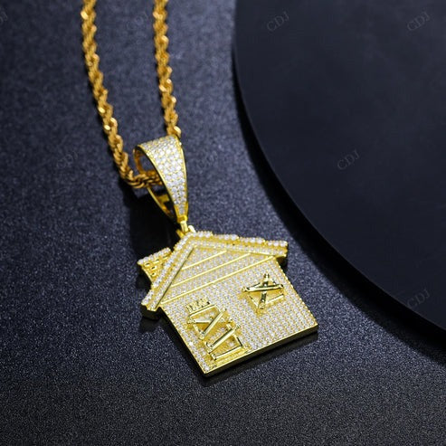 VVS Lab Grown Diamond Custom Trap House Pendant In 10K Gold hip hop jewelry CustomDiamJewel