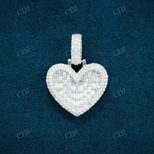 Baguette And Round Cut Diamond Heart Shape Love Pendant  customdiamjewel   