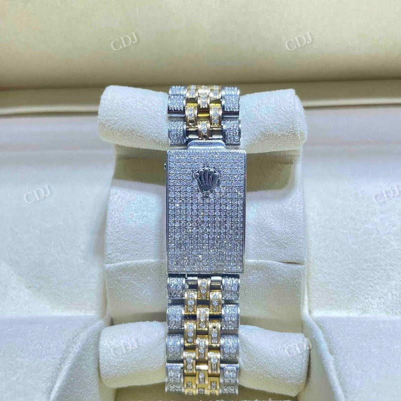 36mm Two Tone Arabic Dial Iced Out Date Just Watch  customdiamjewel   