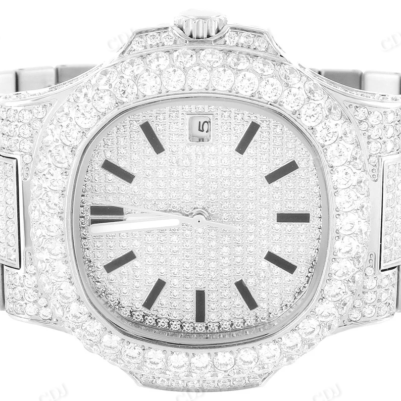 Cushion Dial Case Round Diamond Hip Hop Stainless Steel Men's Wrist Watch  customdiamjewel   