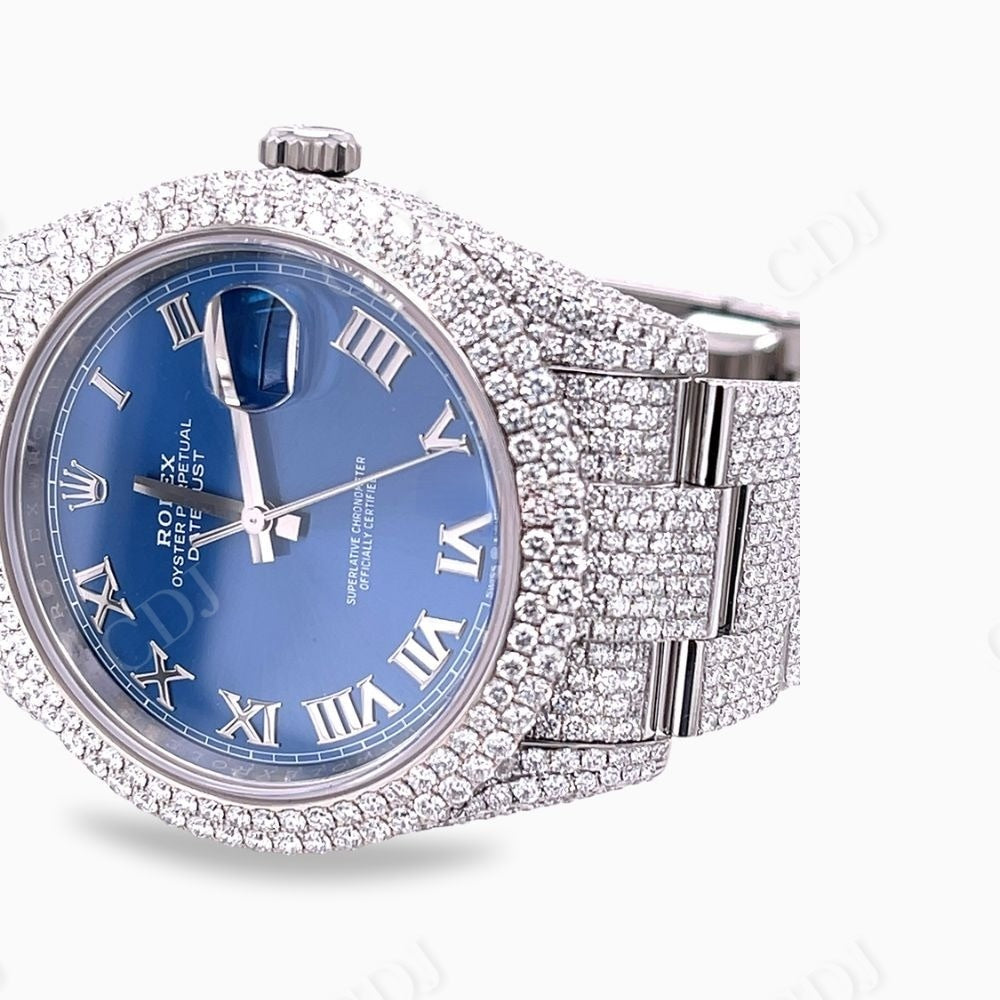 Rolex Blue Dial Custom Diamond Luxury Watch  customdiamjewel   