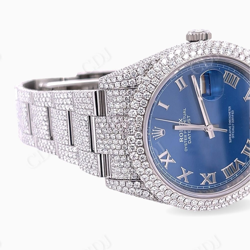 Rolex Blue Dial Custom Diamond Luxury Watch  customdiamjewel   