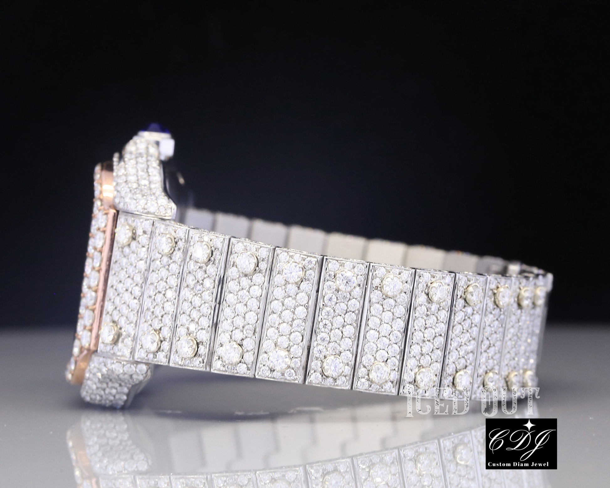 25CTW (Approx.) Fully Iced Out White Plated Belt Natural Diamond Luxury Watch  customdiamjewel   