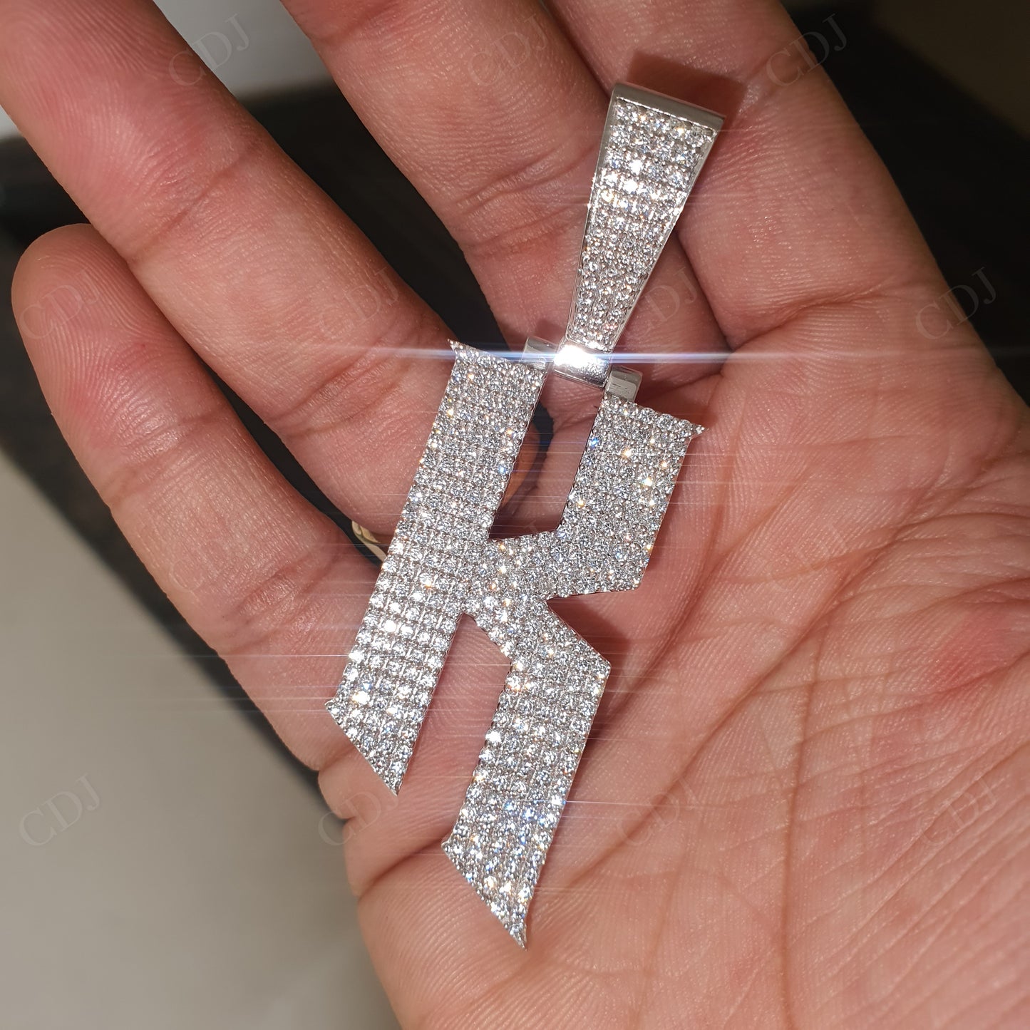 K Letter Lab Created Diamond Silver Pendant hip hop jewelry customdiamjewel   