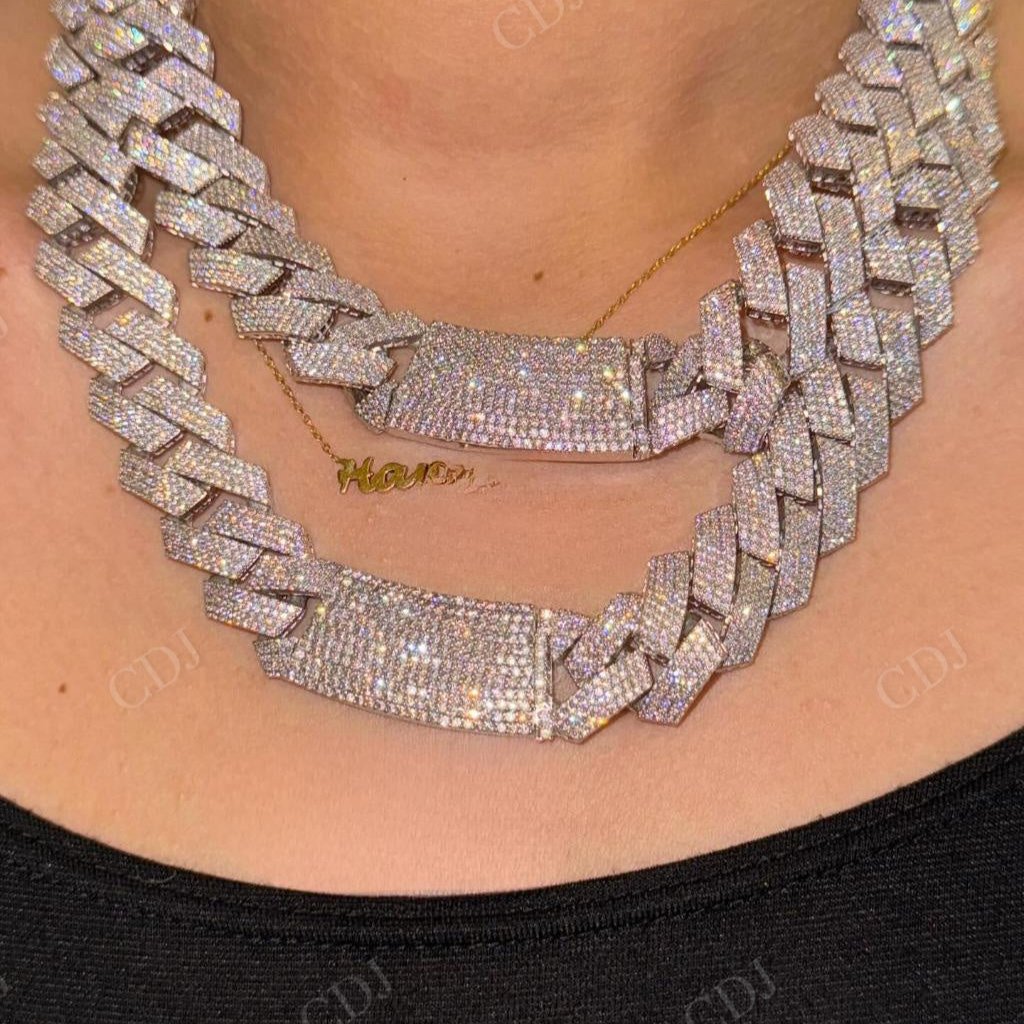 Four Row Round Diamond Cuban Chain Necklace hip hop jewelry CustomDiamJewel   