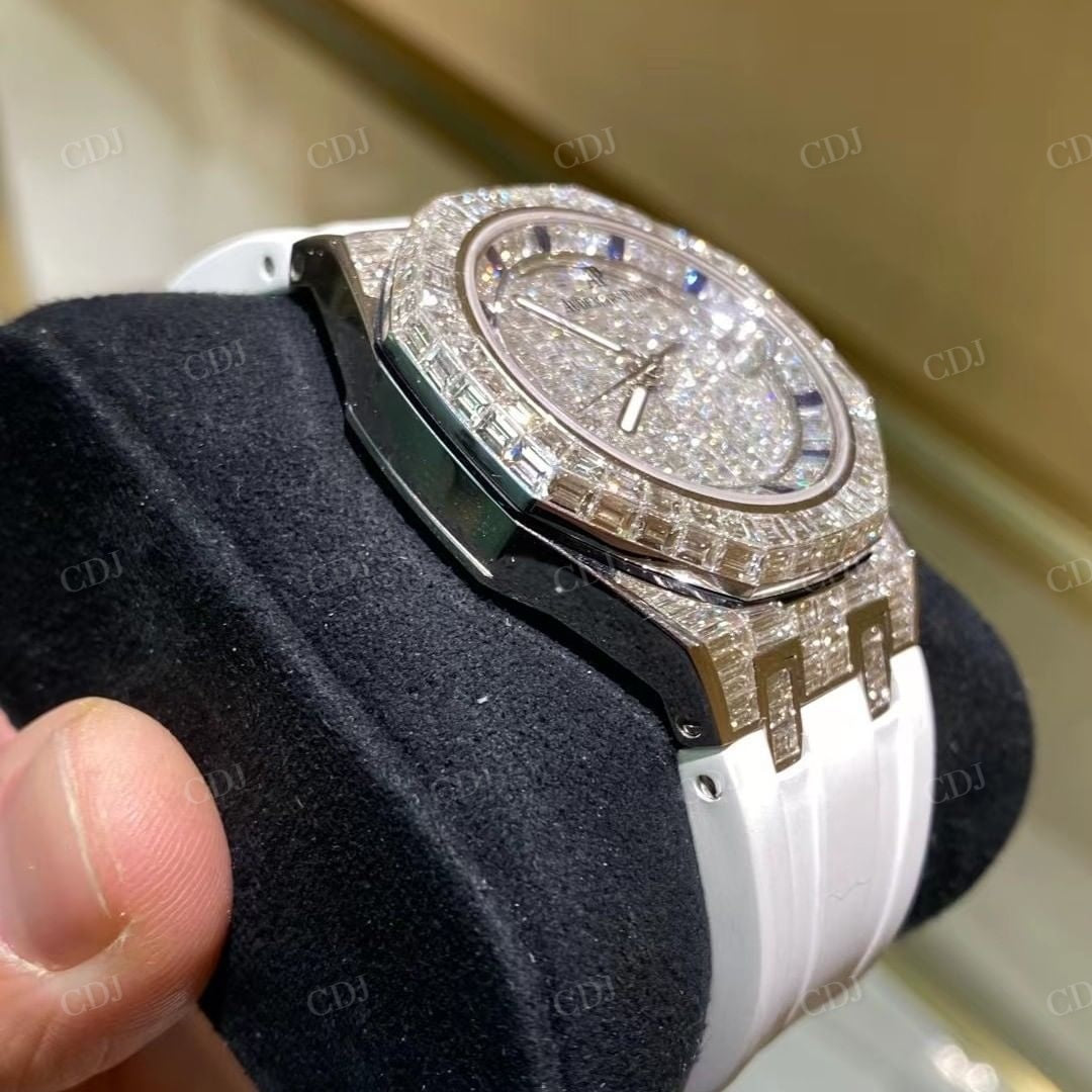 White Blet Iced Out Bugatte Diamond AP Watch  customdiamjewel   