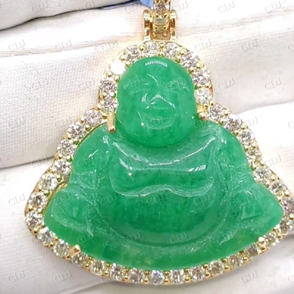 Green Jade Buddha Charm Moissanite Pendant  CustomDiamJewel   