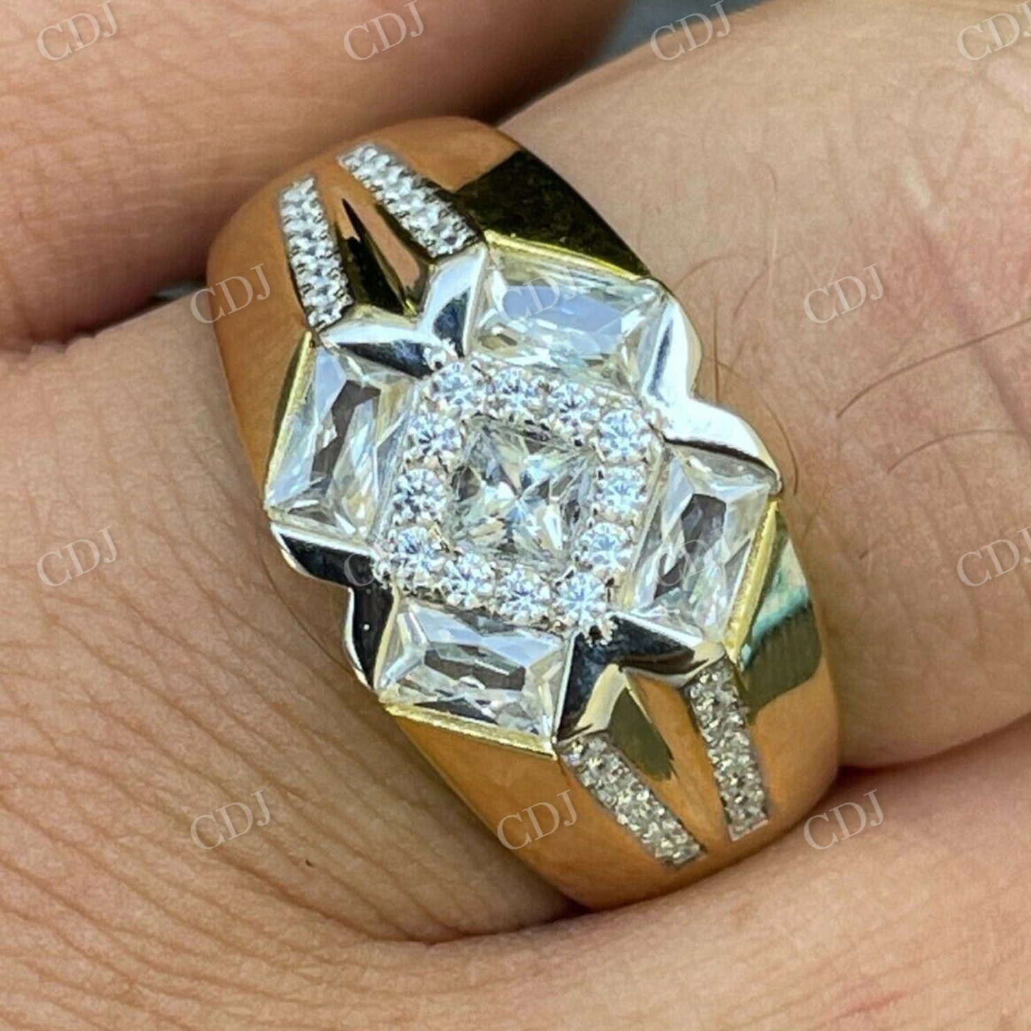 Princess Cut Round Halo Diamond Ring For Men  customdiamjewel   