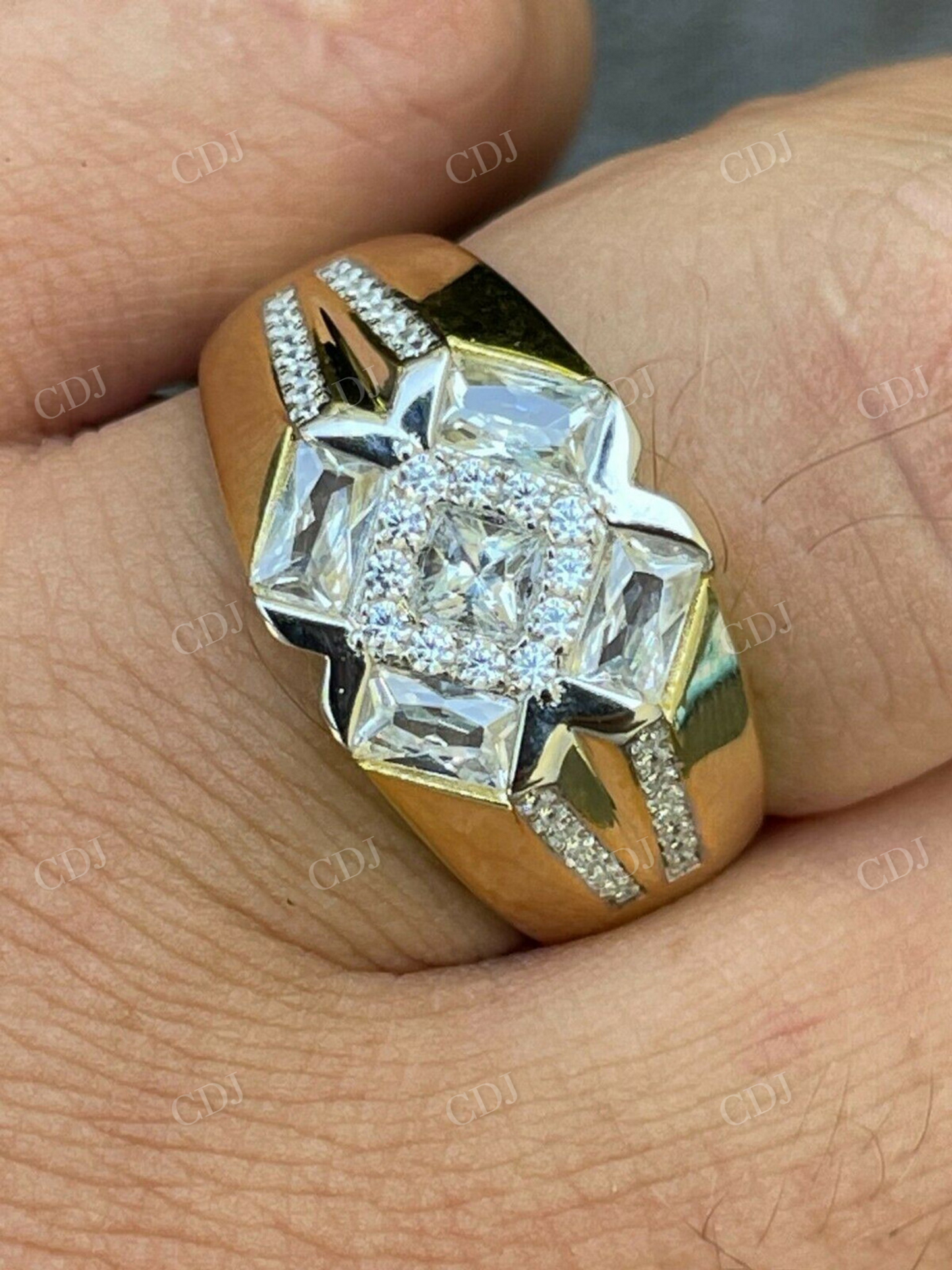 Princess Cut Round Halo Diamond Ring For Men  customdiamjewel   