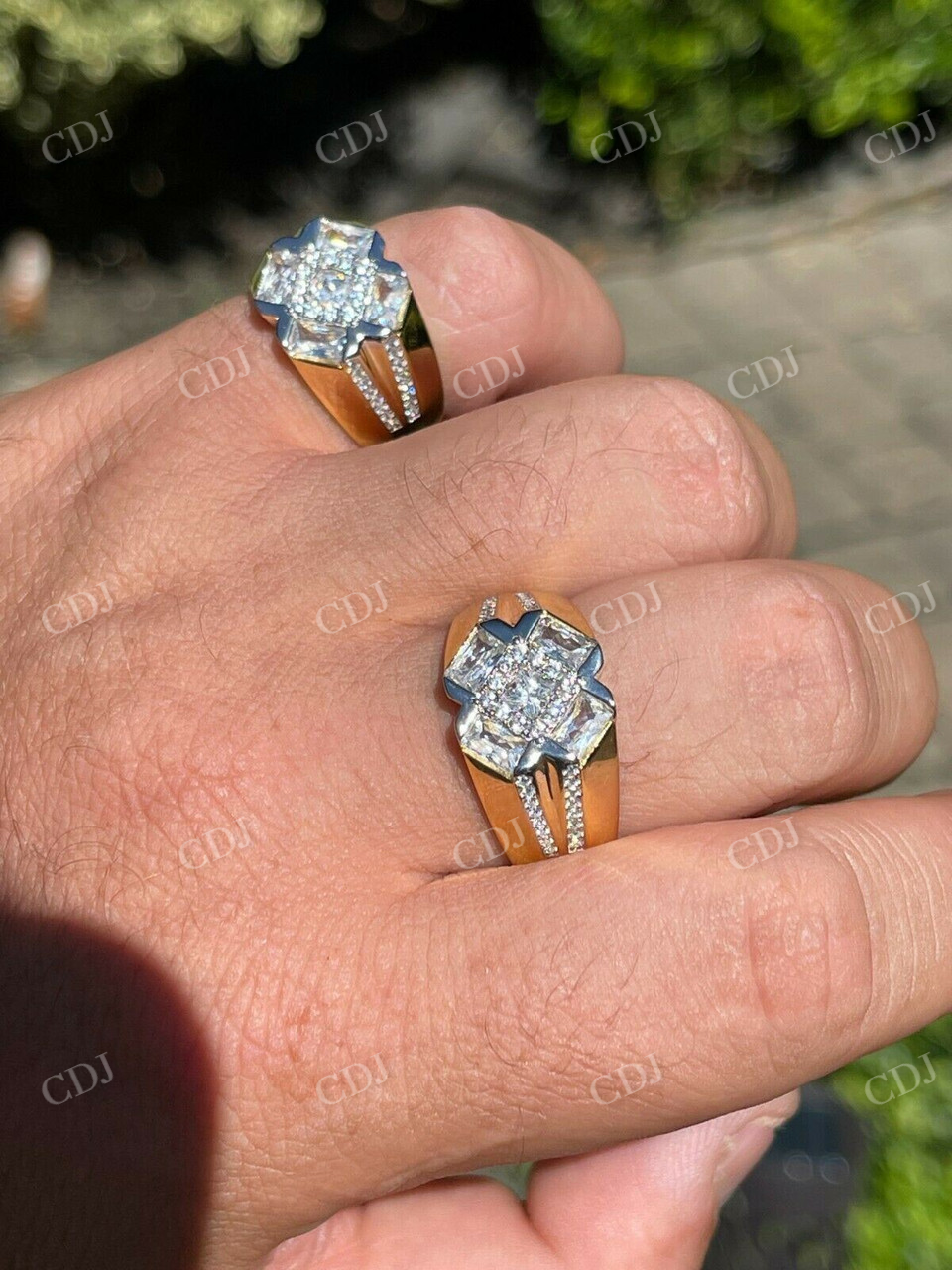 Princess Cut Round Halo Diamond Ring For Men  customdiamjewel   